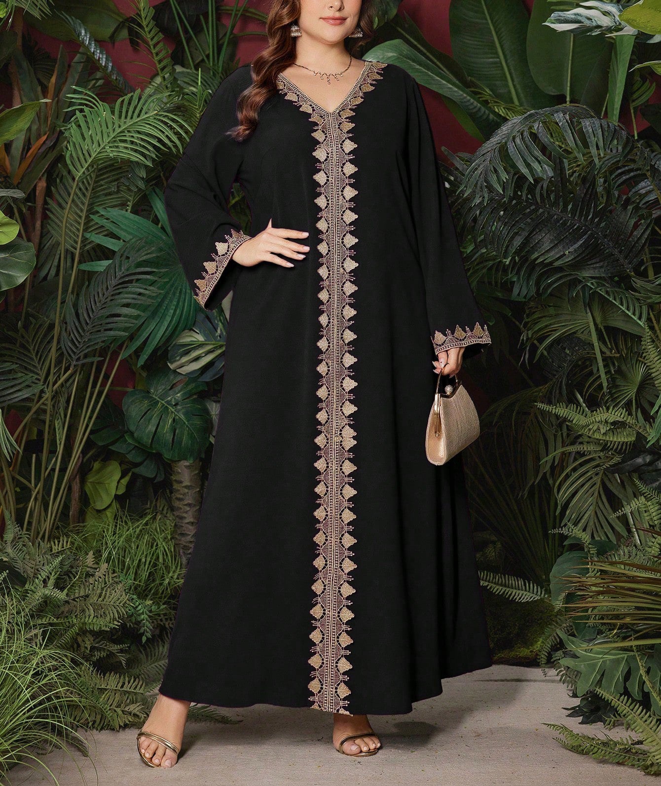 In-Stock Ethnic Style Women's Clothing Autumn Embroidered V-Neck Long-Sleeve Dress Loose Long Dress Exotic Style Clothing