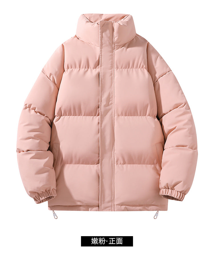 Solid Color Cotton Jacket for Men and Women, Couple's Stand-Collar Puffer Jacket, Winter Cold-Proof, Warm, Thick, Versatile Cotton Coat, Winter Style