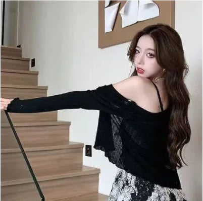 Retro French Waist Slimming Look Design Suspender Dress Sun Protection Cardigan Women's Summer 2025 New Two-Piece Set