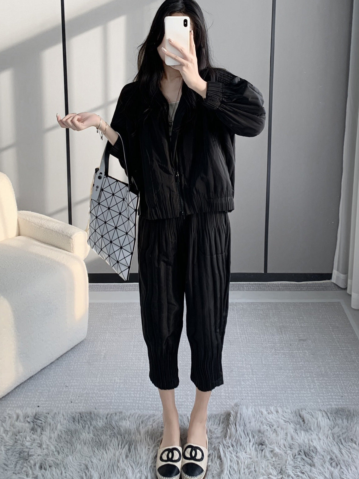 Winter cotton-padded clothes cotton-padded jacket suit women's fashion upscale women's clothing Miyake high-end clothes casual wind wear a complete set