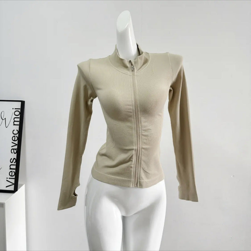 Sports Coat Women's Stand Collar Zipper Long Sleeve Gym Tight Running Quick-Drying Clothing Slim Yoga Clothing Top