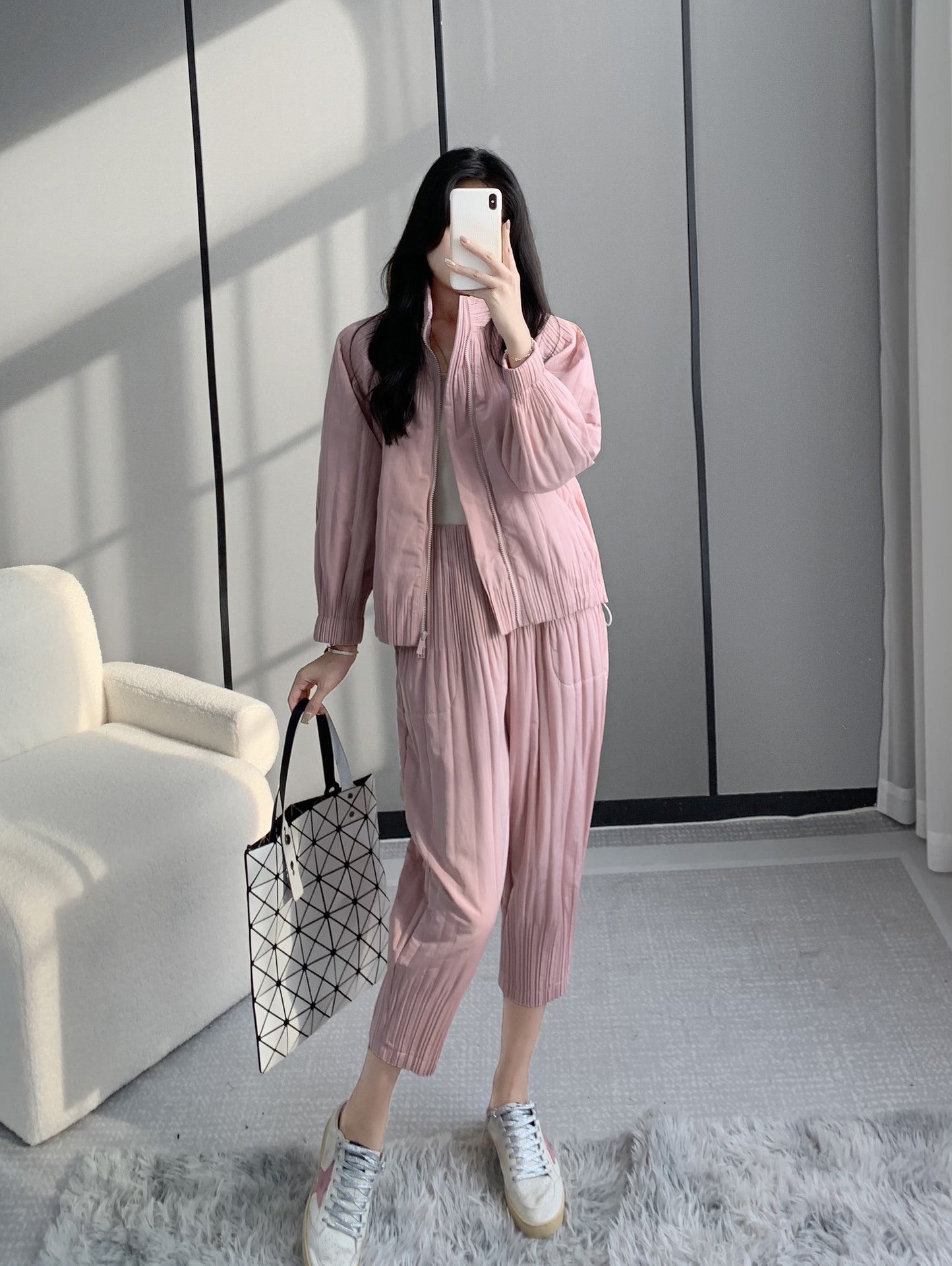 Winter cotton-padded clothes cotton-padded jacket suit women's fashion upscale women's clothing Miyake high-end clothes casual wind wear a complete set