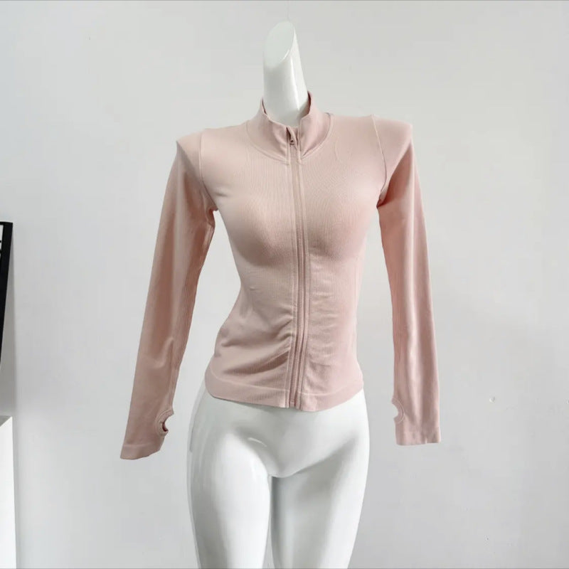 Sports Coat Women's Stand Collar Zipper Long Sleeve Gym Tight Running Quick-Drying Clothing Slim Yoga Clothing Top