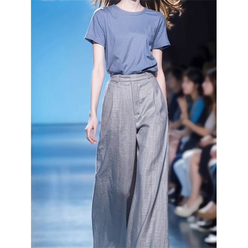Foreign trade women's clothing 2025 new age-reducing wear a set of summer clothing small casual high-end wide leg pants two