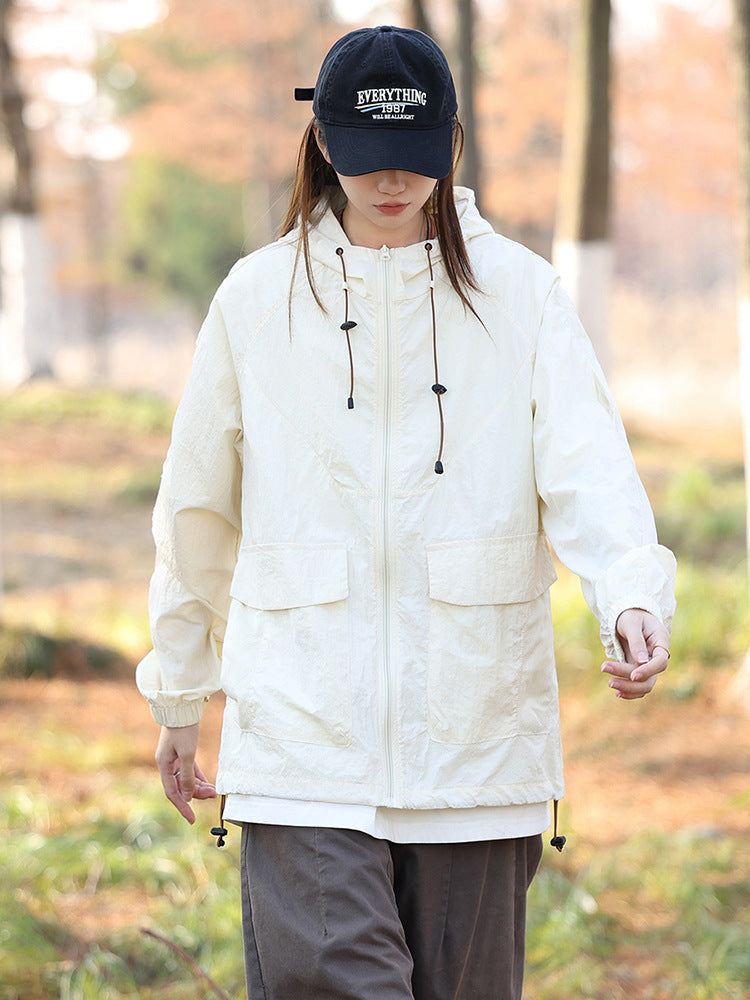 Outdoor Sunscreen Skin Clothing for Men and Women Thin Ice Silk Nylon Loose Hooded Sunscreen Clothing UV Protection UPF50