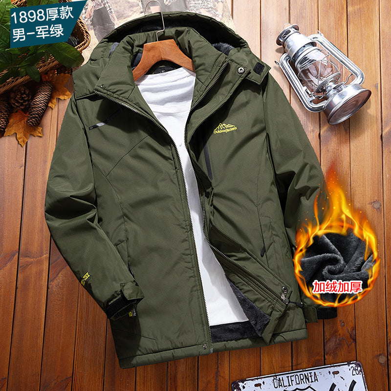 Outdoor Charge Clothing Windproof and Waterproof Winter Mountaineering Outdoor Fishing Ski Clothing fleece-lined Thickened Work Clothes Jacket