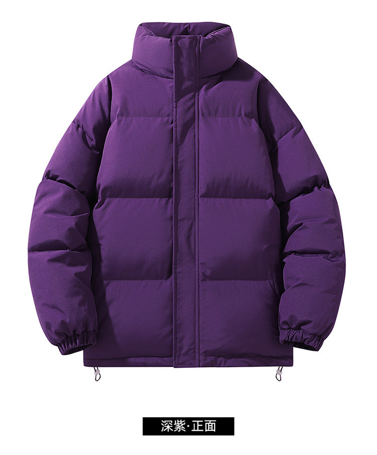 Solid Color Cotton Jacket for Men and Women, Couple's Stand-Collar Puffer Jacket, Winter Cold-Proof, Warm, Thick, Versatile Cotton Coat, Winter Style