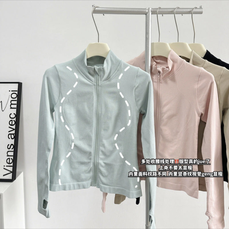Sports Coat Women's Stand Collar Zipper Long Sleeve Gym Tight Running Quick-Drying Clothing Slim Yoga Clothing Top