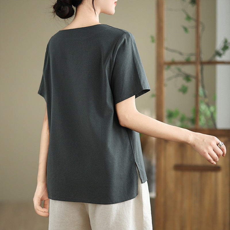Real Shot of In-Stock Linen Buddhist-Style Women's Plain Clothing, Zen Attire, Tea Attire, Summer Tea Ceremony Clothing, High-End Improved Tang Suit