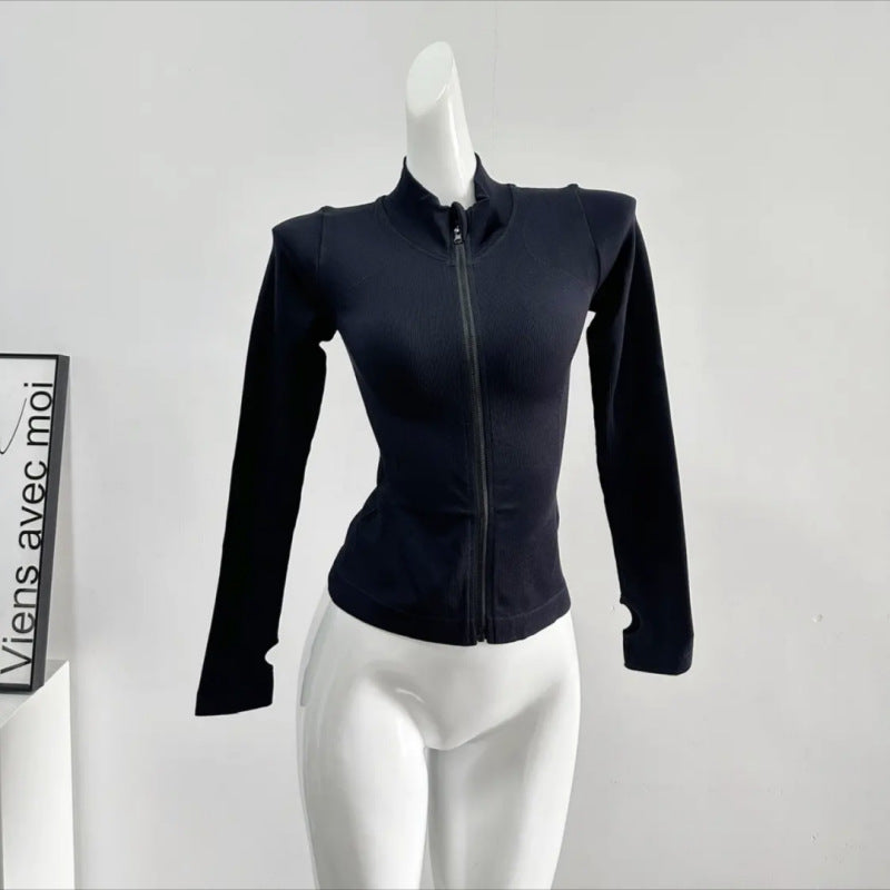 Sports Coat Women's Stand Collar Zipper Long Sleeve Gym Tight Running Quick-Drying Clothing Slim Yoga Clothing Top