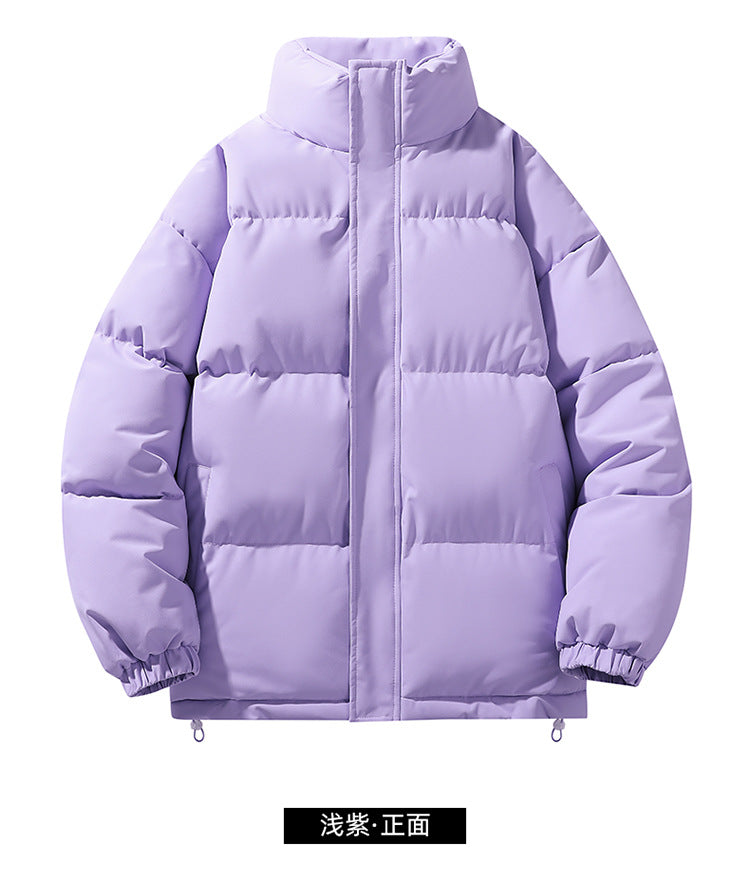 Solid Color Cotton Jacket for Men and Women, Couple's Stand-Collar Puffer Jacket, Winter Cold-Proof, Warm, Thick, Versatile Cotton Coat, Winter Style