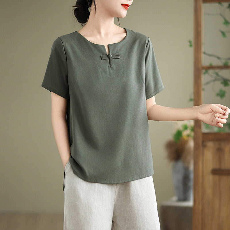 Real Shot of In-Stock Linen Buddhist-Style Women's Plain Clothing, Zen Attire, Tea Attire, Summer Tea Ceremony Clothing, High-End Improved Tang Suit