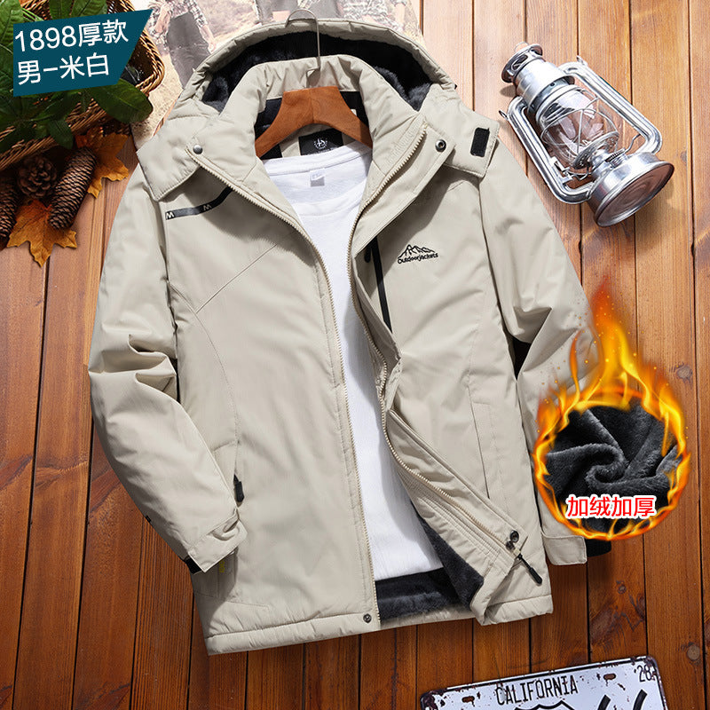 Outdoor Charge Clothing Windproof and Waterproof Winter Mountaineering Outdoor Fishing Ski Clothing fleece-lined Thickened Work Clothes Jacket