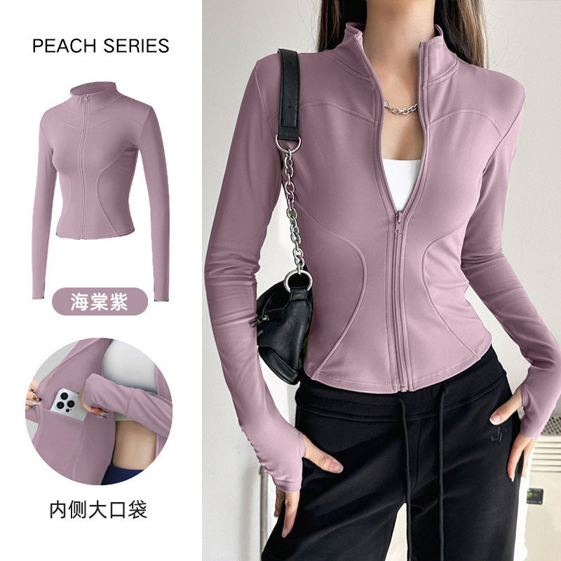 Stand Collar Slimming Fitness Clothing Slimming Yoga Top Running Sports Jacket Pilates Training Yoga Clothing