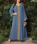In-Stock Ethnic Style Women's Clothing Autumn Embroidered V-Neck Long-Sleeve Dress Loose Long Dress Exotic Style Clothing