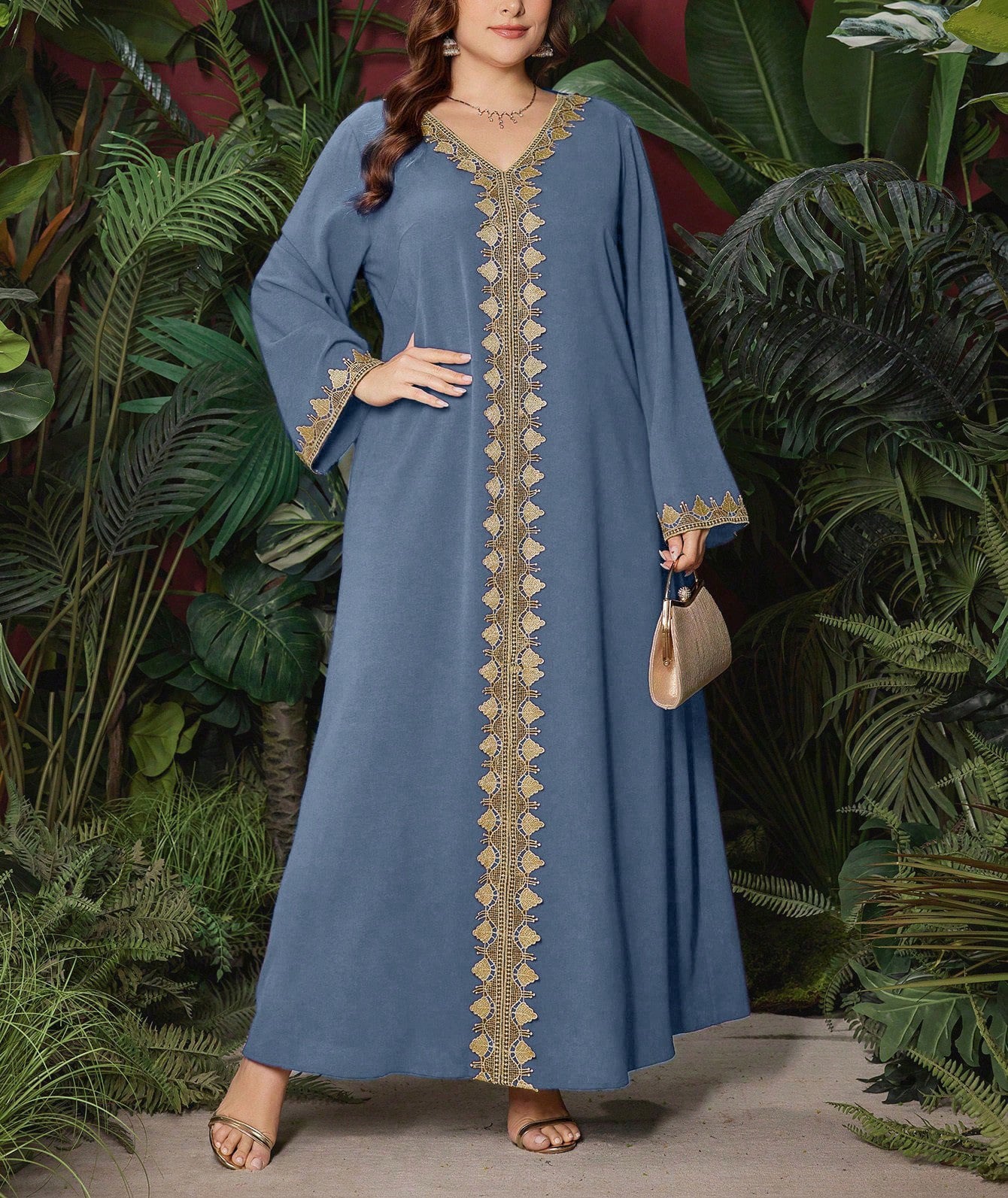 In-Stock Ethnic Style Women's Clothing Autumn Embroidered V-Neck Long-Sleeve Dress Loose Long Dress Exotic Style Clothing