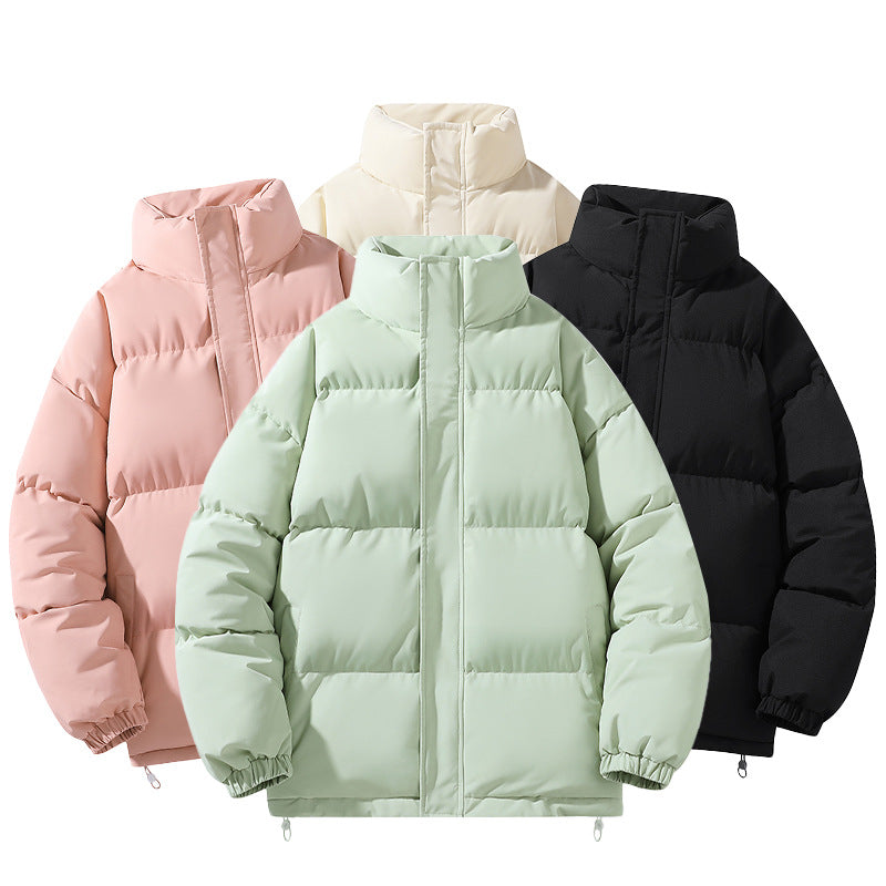Solid Color Cotton Jacket for Men and Women, Couple's Stand-Collar Puffer Jacket, Winter Cold-Proof, Warm, Thick, Versatile Cotton Coat, Winter Style