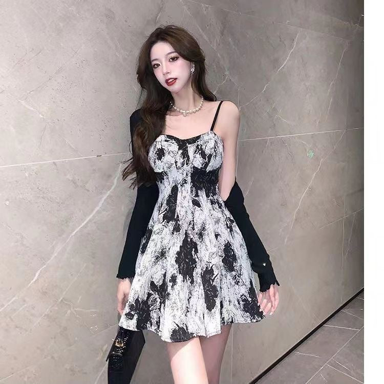 Retro French Waist Slimming Look Design Suspender Dress Sun Protection Cardigan Women's Summer 2025 New Two-Piece Set
