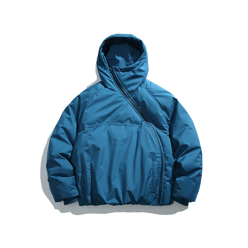 Diagonal Zipper Hooded Thickened Warm Cotton Clothing for Men and Women Niche Design Trendy Brand Couple Warm Cotton Clothing