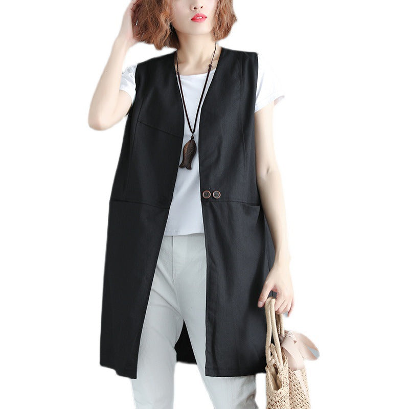 Fat Girl Summer Clothing New Style 2026 Plus Size Women's Clothing Age-Reducing Loose Solid Color Sleeveless Vest Jacket V-Neck Mid-Length