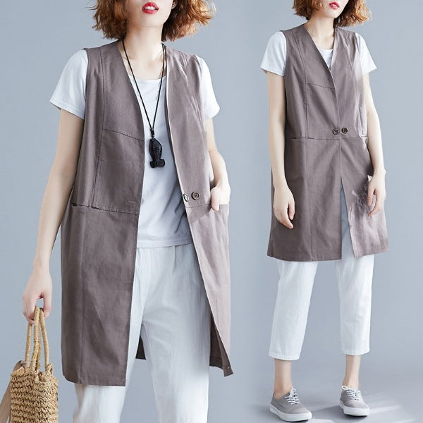 Fat Girl Summer Clothing New Style 2026 Plus Size Women's Clothing Age-Reducing Loose Solid Color Sleeveless Vest Jacket V-Neck Mid-Length