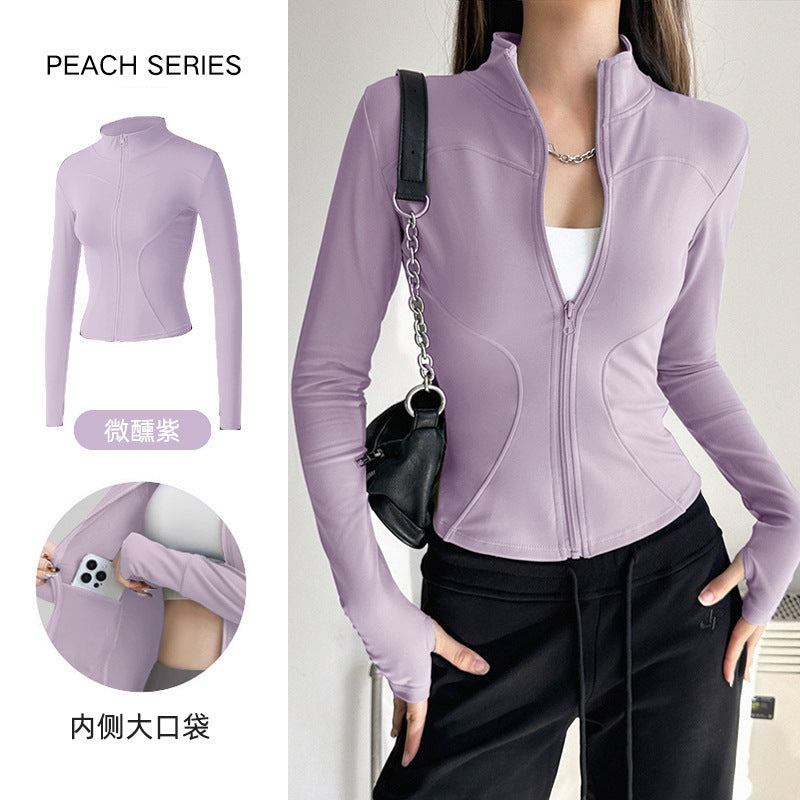 Stand Collar Slimming Fitness Clothing Slimming Yoga Top Running Sports Jacket Pilates Training Yoga Clothing