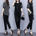 Summer New Large Size Women's Clothing Fashion Stitching Trendy Printed Clothing New Casual Elegant Short-sleeved Cropped Pants Two-piece Set