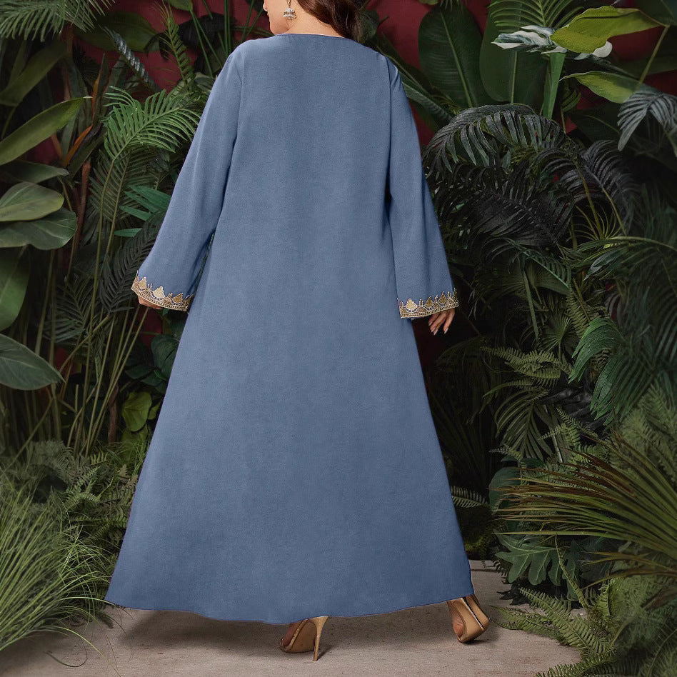 In-Stock Ethnic Style Women's Clothing Autumn Embroidered V-Neck Long-Sleeve Dress Loose Long Dress Exotic Style Clothing
