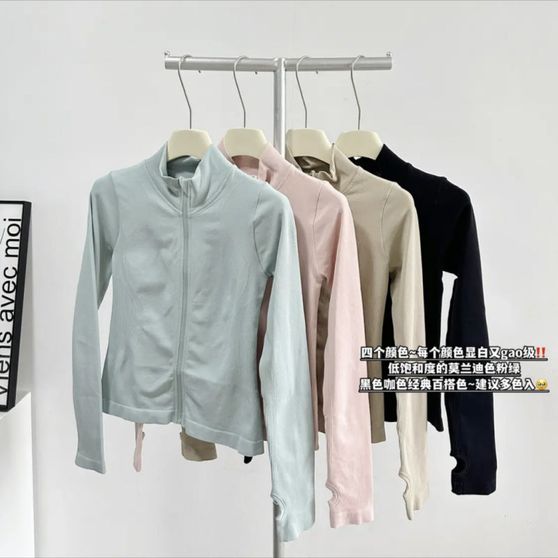 Sports Coat Women's Stand Collar Zipper Long Sleeve Gym Tight Running Quick-Drying Clothing Slim Yoga Clothing Top
