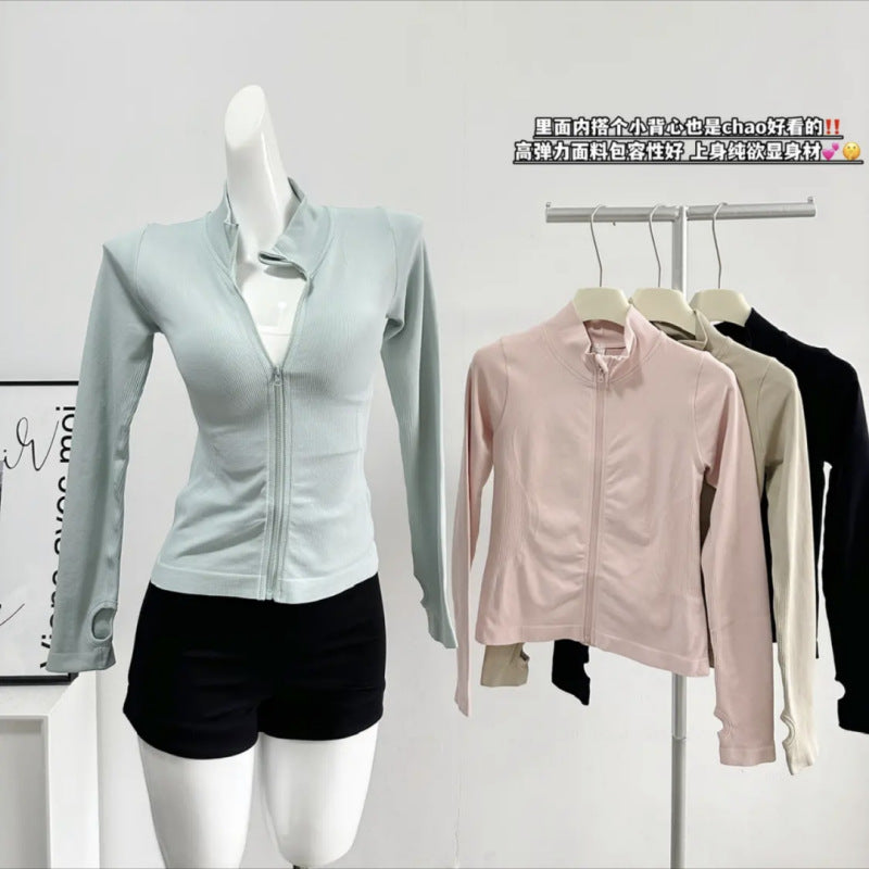 Sports Coat Women's Stand Collar Zipper Long Sleeve Gym Tight Running Quick-Drying Clothing Slim Yoga Clothing Top