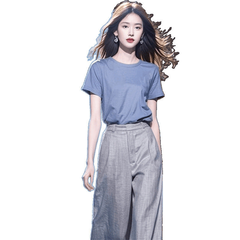 Foreign trade women's clothing 2025 new age-reducing wear a set of summer clothing small casual high-end wide leg pants two