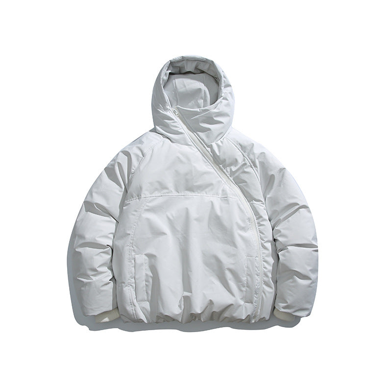 Diagonal Zipper Hooded Thickened Warm Cotton Clothing for Men and Women Niche Design Trendy Brand Couple Warm Cotton Clothing