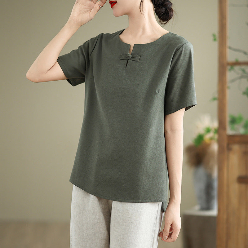 Real Shot of In-Stock Linen Buddhist-Style Women's Plain Clothing, Zen Attire, Tea Attire, Summer Tea Ceremony Clothing, High-End Improved Tang Suit