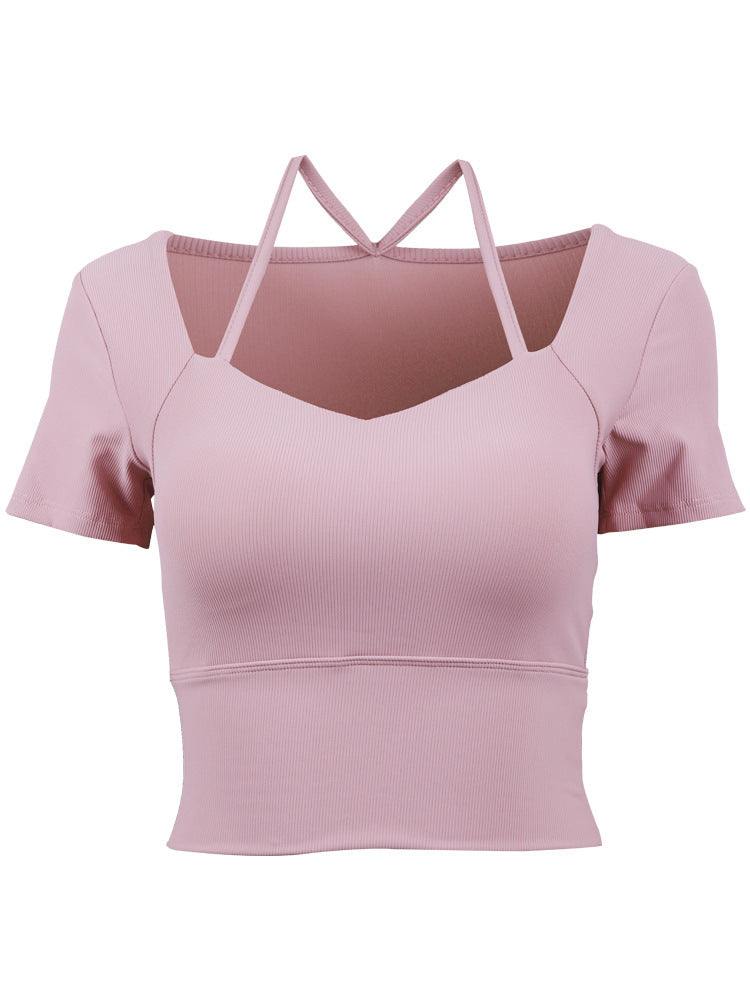 Yoga Clothing Women's Spring and Summer Sports Top with Chest Pad Quick-drying Running Short-sleeved T-shirt Pilates Training Fitness Clothing