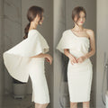 Foreign Trade Women's Clothing 2021 New Korean Style Private Clothing Party Skew Shoulder Cloak Tight Waist Hip Fashion Dress