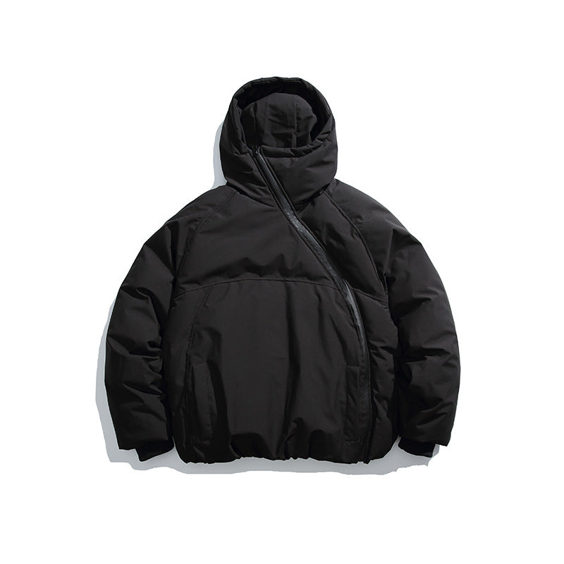 Diagonal Zipper Hooded Thickened Warm Cotton Clothing for Men and Women Niche Design Trendy Brand Couple Warm Cotton Clothing
