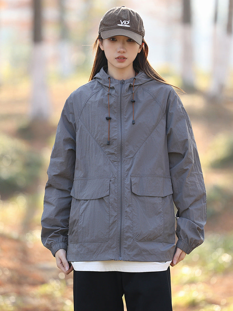 Outdoor Sunscreen Skin Clothing for Men and Women Thin Ice Silk Nylon Loose Hooded Sunscreen Clothing UV Protection UPF50