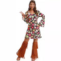 2026 Amazon Halloween Cross-Border Women's Clothing 1970S 1980S Hippie Clothing Printed Dress