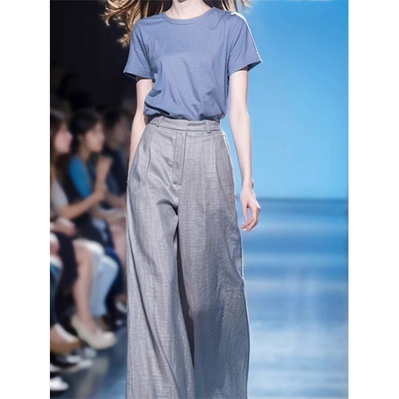 Foreign trade women's clothing 2025 new age-reducing wear a set of summer clothing small casual high-end wide leg pants two