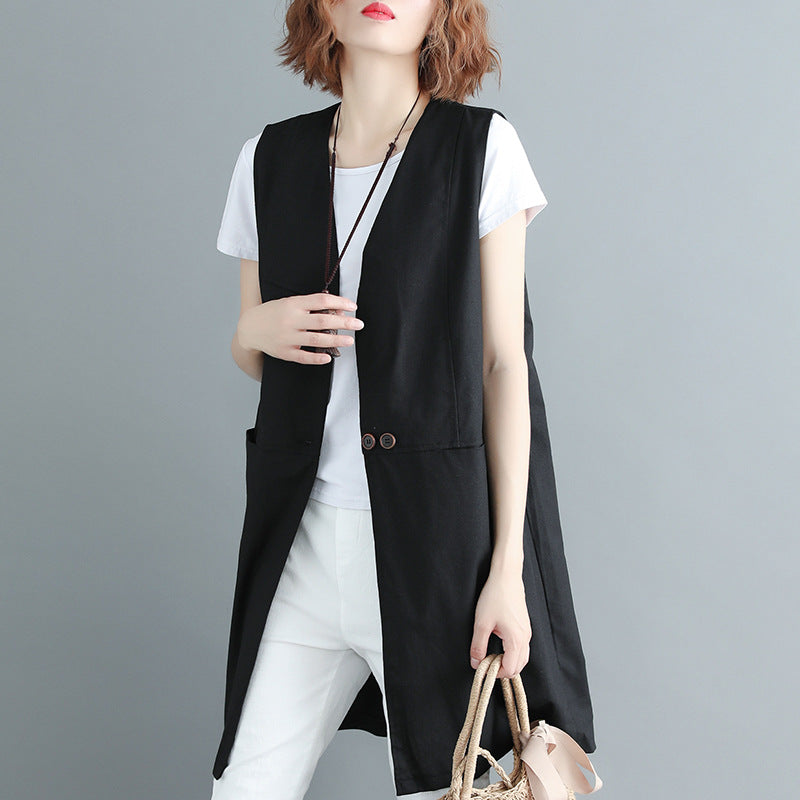 Fat Girl Summer Clothing New Style 2026 Plus Size Women's Clothing Age-Reducing Loose Solid Color Sleeveless Vest Jacket V-Neck Mid-Length