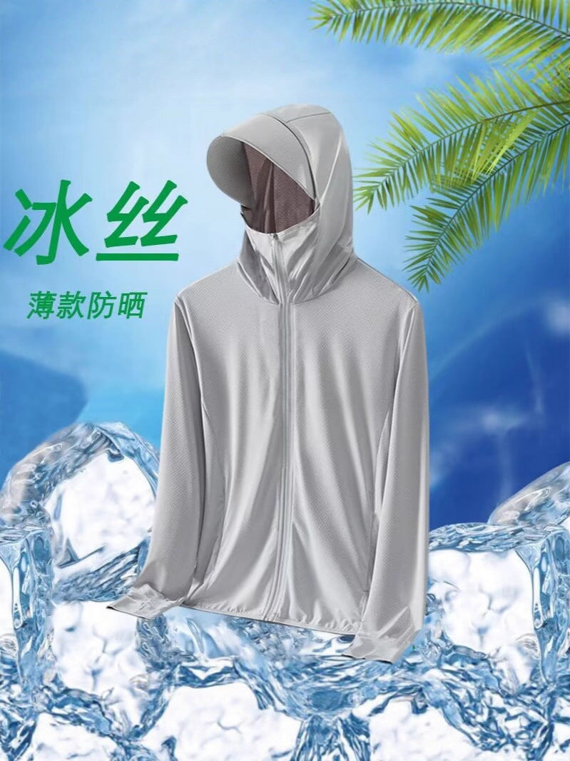 Printed Sun Protection Clothing with Customized Logo for Men and Women, Summer Ice Silk Thin Jacket, Fishing-Specific Outdoor Sports Anti-Uv Clothing