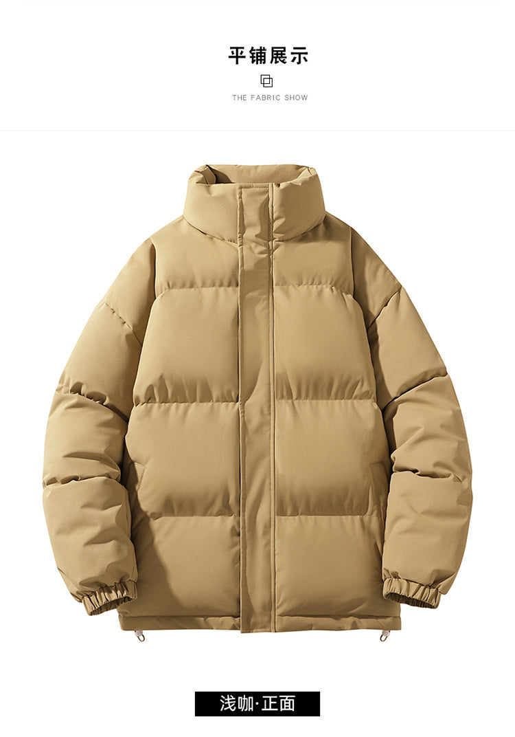Solid Color Cotton Jacket for Men and Women, Couple's Stand-Collar Puffer Jacket, Winter Cold-Proof, Warm, Thick, Versatile Cotton Coat, Winter Style