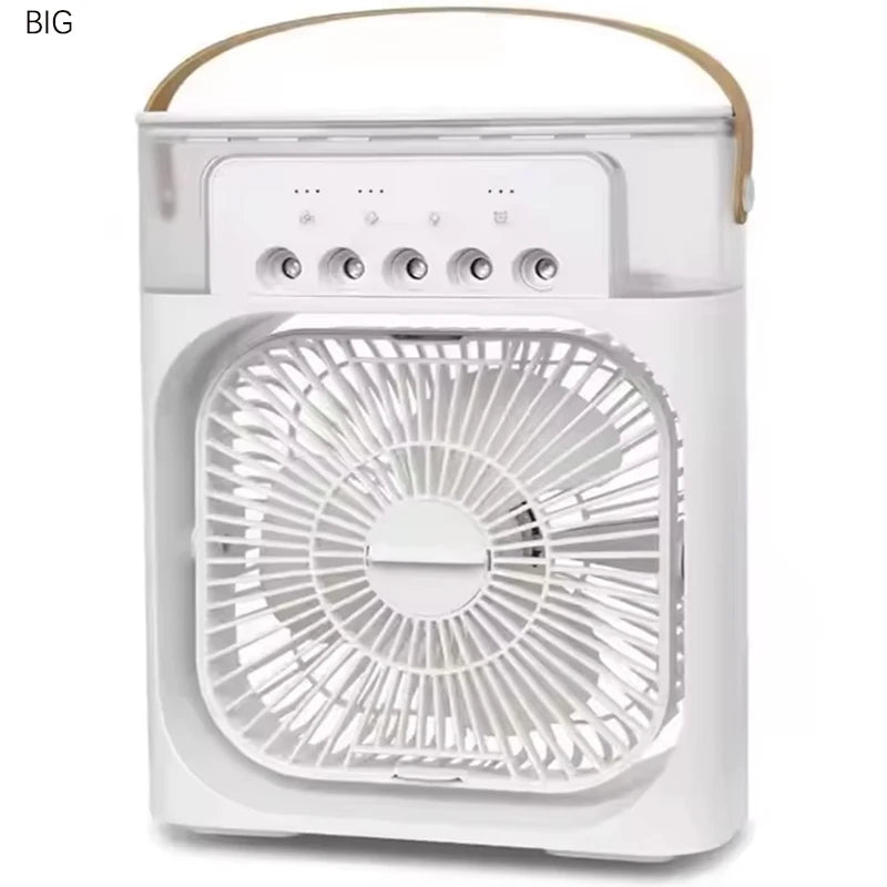 Household mini evaporative air cooler humidifier fan, timer night light, desktop cooling fan, suitable for indoor office desks