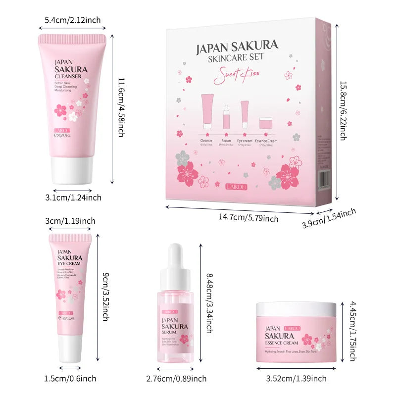 Laikou Sakura Skin Care Sets With Cleanser,Serum,Eye Cream,essence Cream Beauty Products For Women  Christmas Gift Present