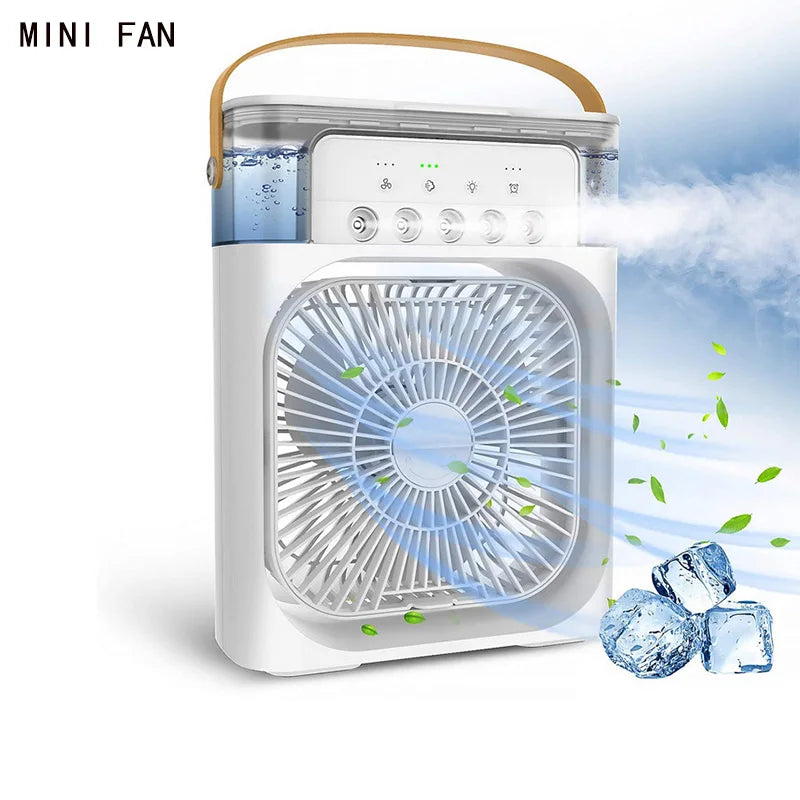 Household mini evaporative air cooler humidifier fan, timer night light, desktop cooling fan, suitable for indoor office desks