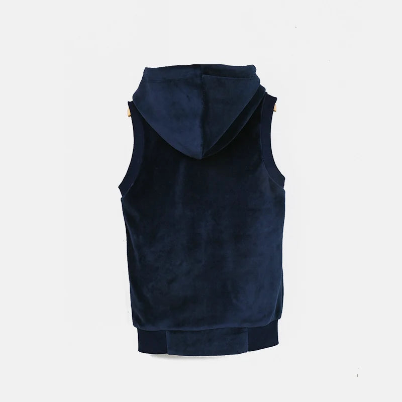 Childhood Clothing Boy/Girl School Vest Navy Velour Lining Hooded Outside Vest Front Zippers and Embroidered Heart Kids Tops