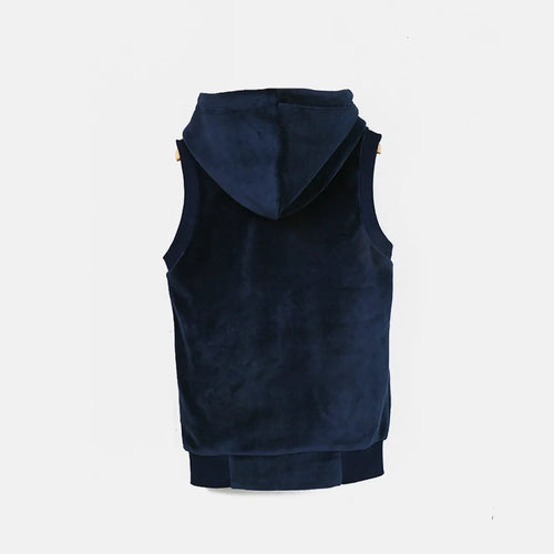 Childhood Clothing Boy/Girl School Vest Navy Velour Lining Hooded Outside Vest Front Zippers and Embroidered Heart Kids Tops