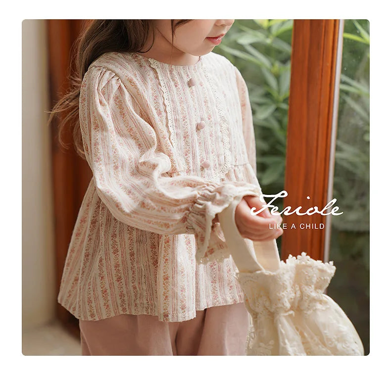 Children's Clothing Girls' Court Style Shirt 2025 Autumn Clothing Children's French Children's Floral Doll Shirt Long Sleeve