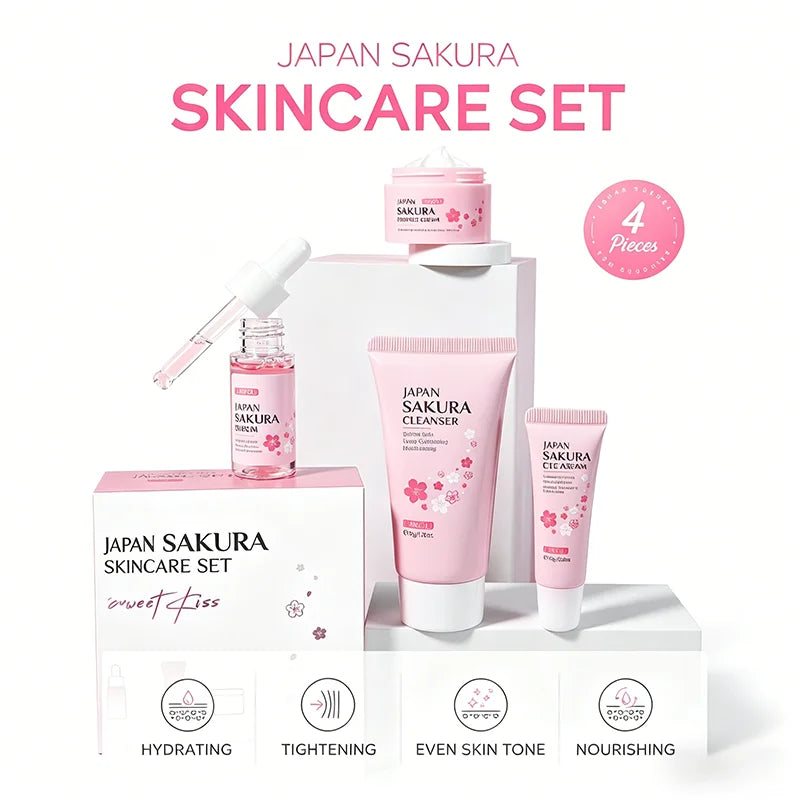 Laikou Sakura Skin Care Sets With Cleanser,Serum,Eye Cream,essence Cream Beauty Products For Women  Christmas Gift Present