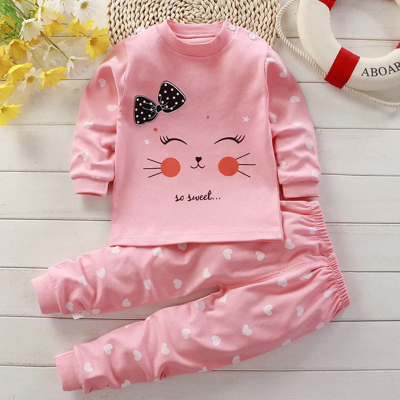 0-5-Year-Old Baby Clothing Pure Cotton Long Sleeved Boys' Home Clothing Pure Cotton Girl Baby T-Shirt Long Pants Pajama Set